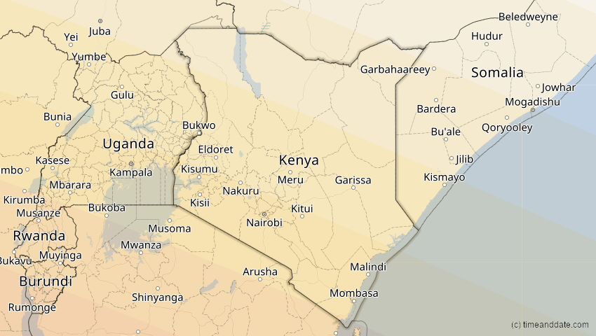 A map of Kenia, showing the path of the 21. Jun 2001 Totale Sonnenfinsternis