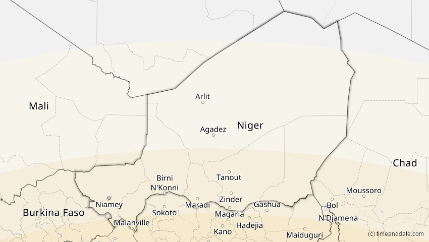 A map of Niger, showing the path of the 21. Jun 2001 Totale Sonnenfinsternis