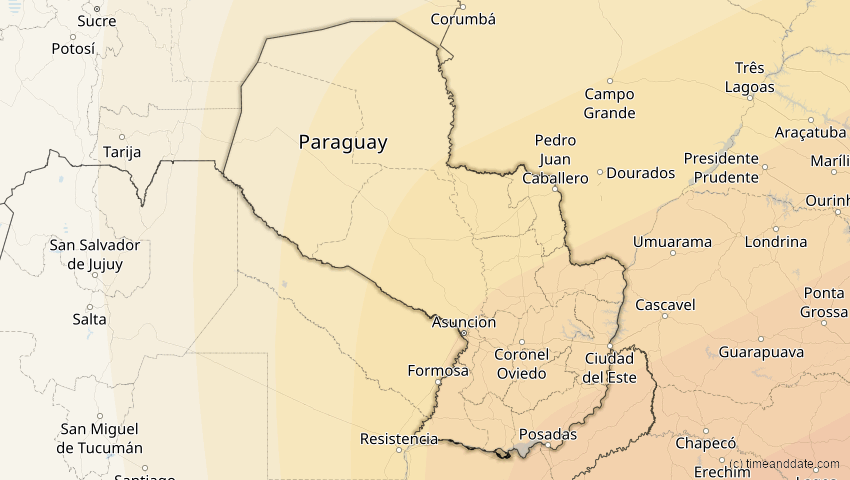A map of Paraguay, showing the path of the 21. Jun 2001 Totale Sonnenfinsternis