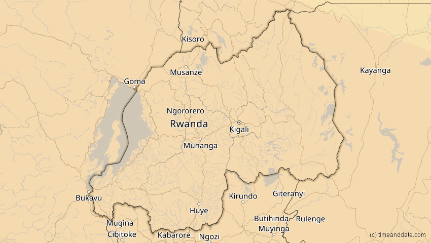 A map of Ruanda, showing the path of the 21. Jun 2001 Totale Sonnenfinsternis