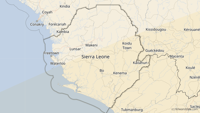 A map of Sierra Leone, showing the path of the 21. Jun 2001 Totale Sonnenfinsternis