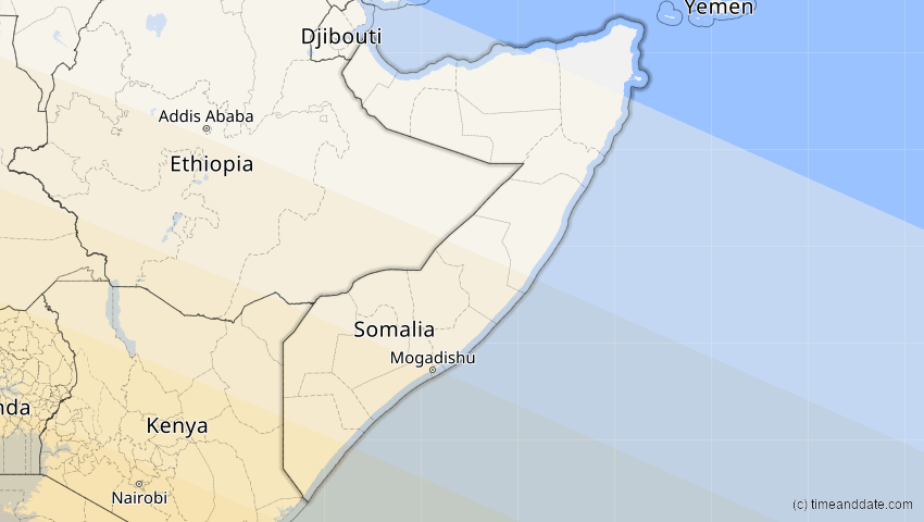 A map of Somalia, showing the path of the 21. Jun 2001 Totale Sonnenfinsternis