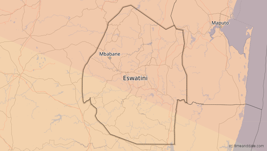 A map of Eswatini, showing the path of the 21. Jun 2001 Totale Sonnenfinsternis
