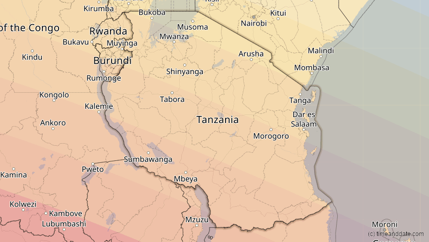 A map of Tansania, showing the path of the 21. Jun 2001 Totale Sonnenfinsternis