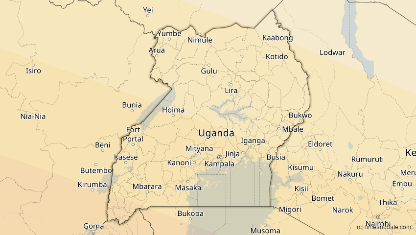 A map of Uganda, showing the path of the 21. Jun 2001 Totale Sonnenfinsternis