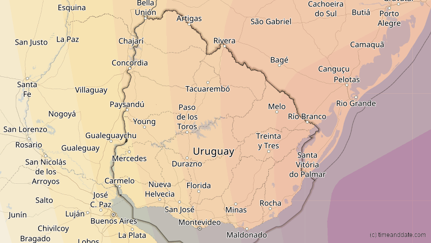 A map of Uruguay, showing the path of the 21. Jun 2001 Totale Sonnenfinsternis
