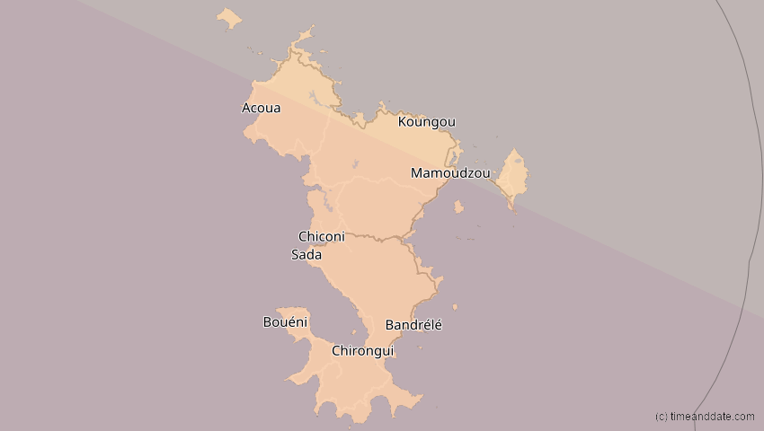 A map of Mayotte, showing the path of the 21. Jun 2001 Totale Sonnenfinsternis