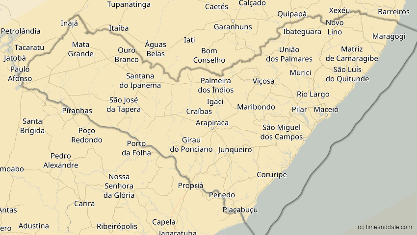 A map of Alagoas, Brasilien, showing the path of the 21. Jun 2001 Totale Sonnenfinsternis