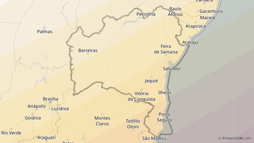A map of Bahia, Brasilien, showing the path of the 21. Jun 2001 Totale Sonnenfinsternis
