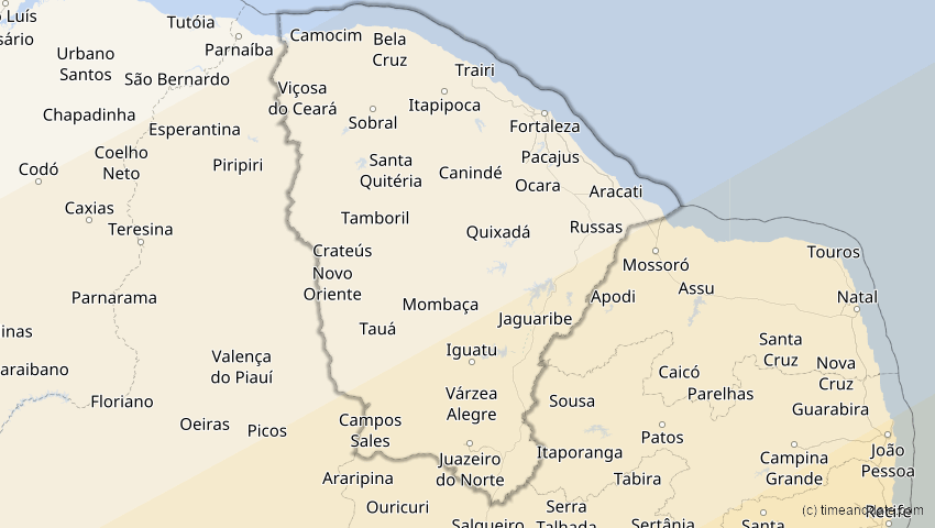 A map of Ceará, Brasilien, showing the path of the 21. Jun 2001 Totale Sonnenfinsternis
