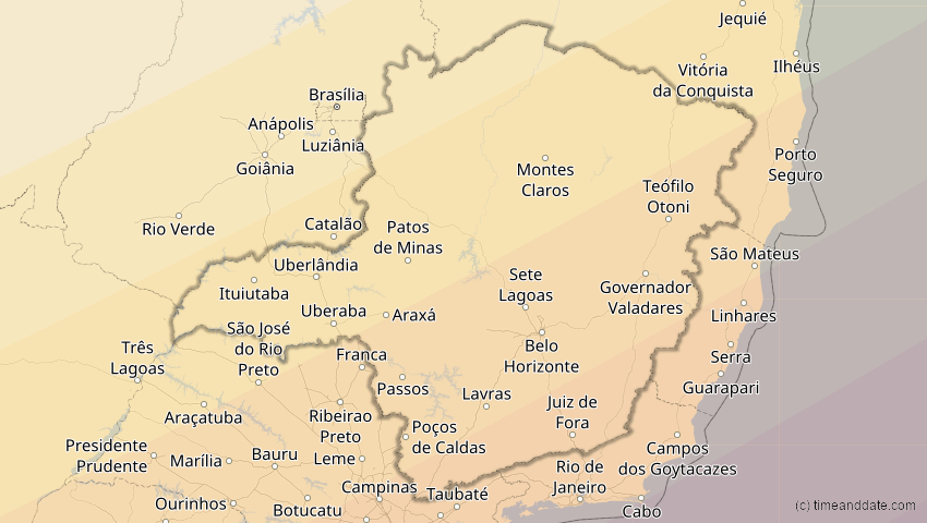A map of Minas Gerais, Brasilien, showing the path of the 21. Jun 2001 Totale Sonnenfinsternis