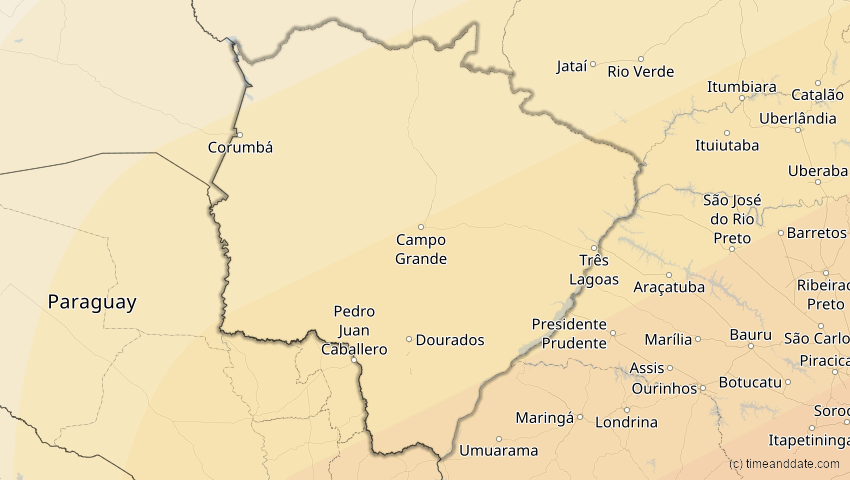 A map of Mato Grosso do Sul, Brasilien, showing the path of the 21. Jun 2001 Totale Sonnenfinsternis