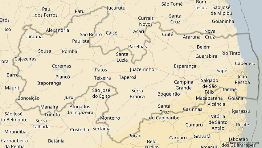 A map of Paraíba, Brasilien, showing the path of the 21. Jun 2001 Totale Sonnenfinsternis
