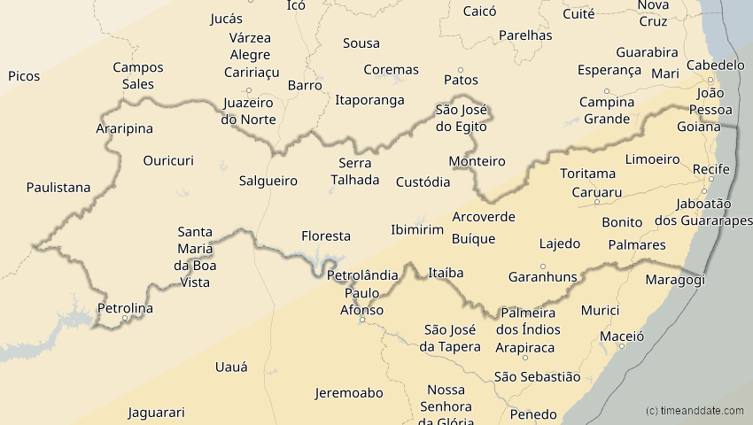 A map of Pernambuco, Brasilien, showing the path of the 21. Jun 2001 Totale Sonnenfinsternis