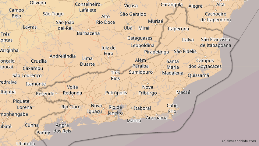 A map of Rio de Janeiro, Brasilien, showing the path of the 21. Jun 2001 Totale Sonnenfinsternis