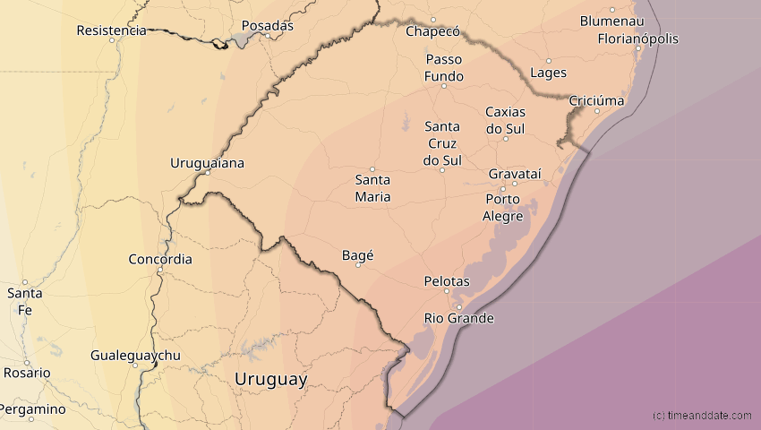 A map of Rio Grande do Sul, Brasilien, showing the path of the 21. Jun 2001 Totale Sonnenfinsternis