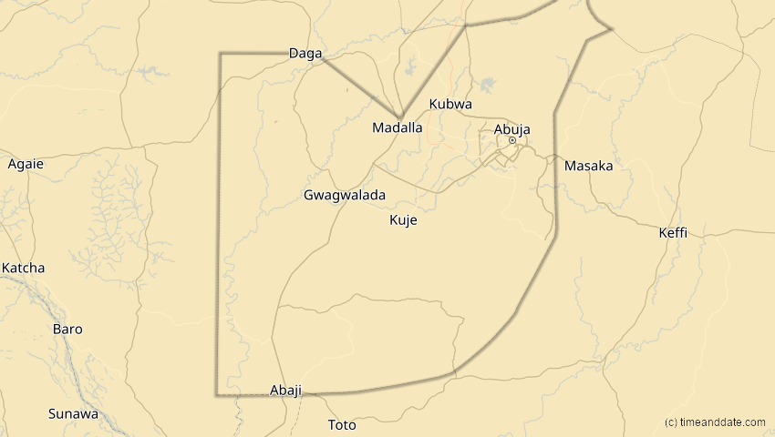 A map of Federal Capital Territory, Nigeria, showing the path of the 21. Jun 2001 Totale Sonnenfinsternis
