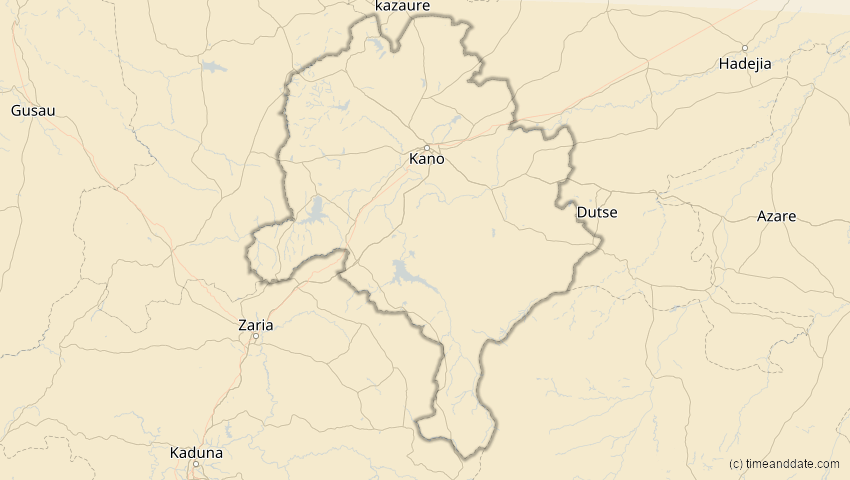 A map of Kano , Nigeria, showing the path of the 21. Jun 2001 Totale Sonnenfinsternis