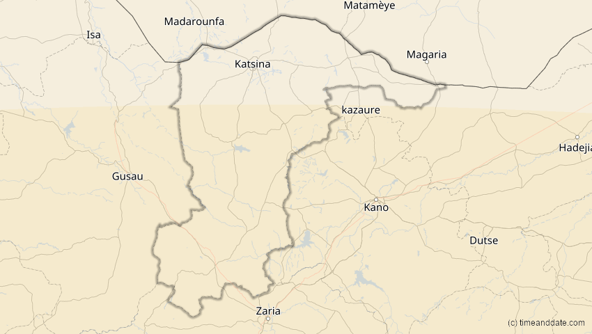 A map of Katsina , Nigeria, showing the path of the 21. Jun 2001 Totale Sonnenfinsternis