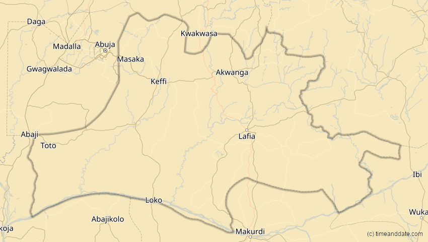 A map of Nassarawa, Nigeria, showing the path of the 21. Jun 2001 Totale Sonnenfinsternis