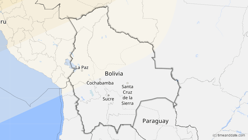 A map of Bolivien, showing the path of the 14. Dez 2001 Ringförmige Sonnenfinsternis