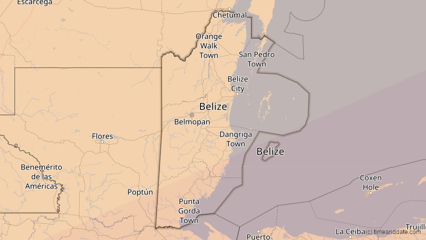 A map of Belize, showing the path of the 14. Dez 2001 Ringförmige Sonnenfinsternis