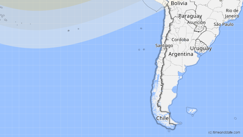 A map of Chile, showing the path of the 14. Dez 2001 Ringförmige Sonnenfinsternis