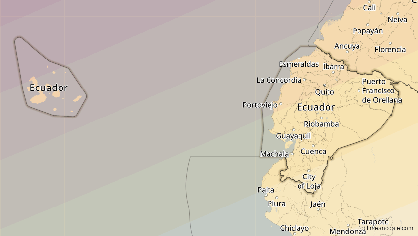 A map of Ecuador, showing the path of the 14. Dez 2001 Ringförmige Sonnenfinsternis