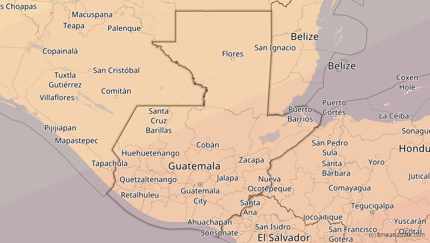 A map of Guatemala, showing the path of the 14. Dez 2001 Ringförmige Sonnenfinsternis