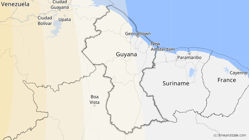 A map of Guyana, showing the path of the 14. Dez 2001 Ringförmige Sonnenfinsternis