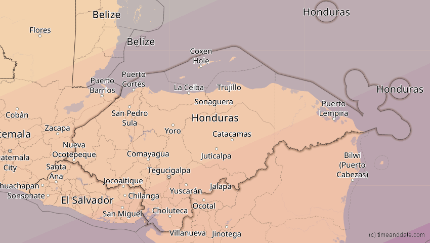 A map of Honduras, showing the path of the 14. Dez 2001 Ringförmige Sonnenfinsternis