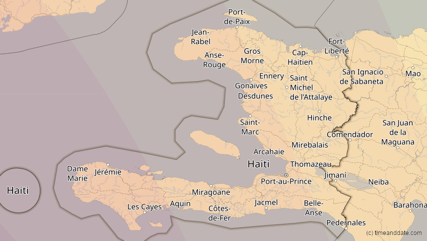A map of Haiti, showing the path of the 14. Dez 2001 Ringförmige Sonnenfinsternis