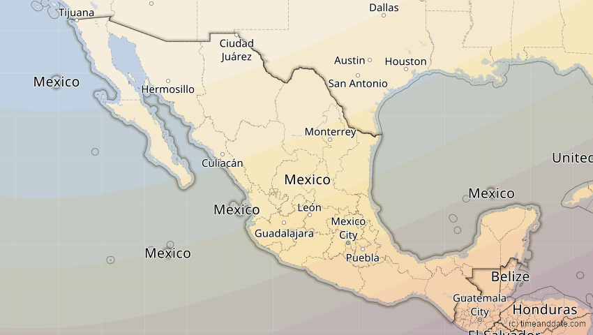A map of Mexiko, showing the path of the 14. Dez 2001 Ringförmige Sonnenfinsternis