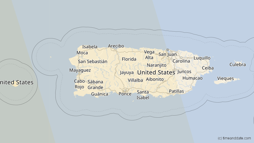 A map of Puerto Rico, showing the path of the 14. Dez 2001 Ringförmige Sonnenfinsternis