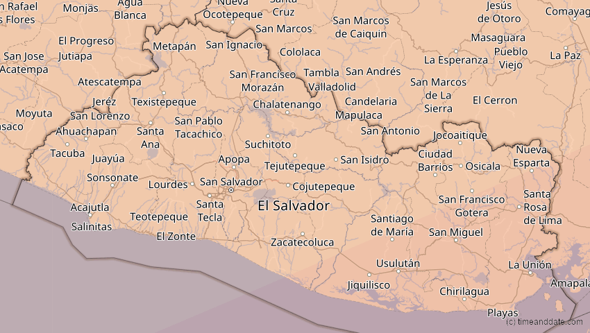 A map of El Salvador, showing the path of the 14. Dez 2001 Ringförmige Sonnenfinsternis