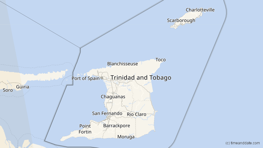 A map of Trinidad und Tobago, showing the path of the 14. Dez 2001 Ringförmige Sonnenfinsternis