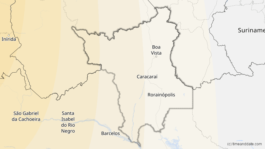 A map of Roraima, Brasilien, showing the path of the 14. Dez 2001 Ringförmige Sonnenfinsternis