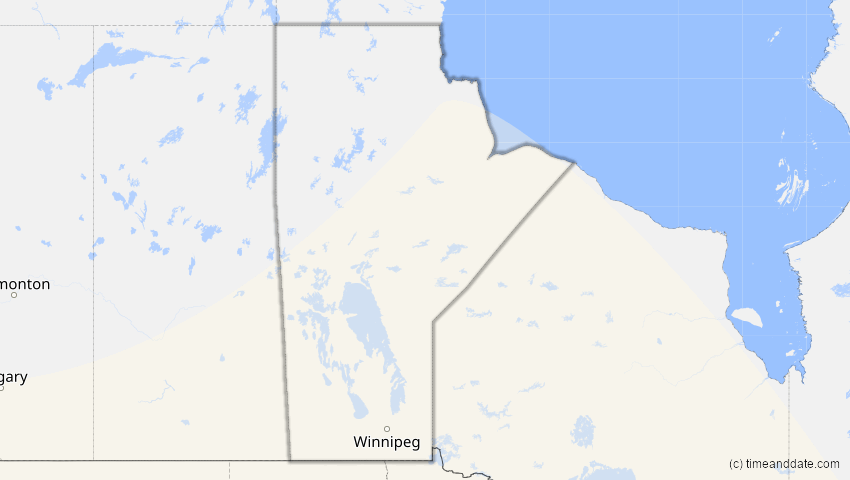 A map of Manitoba, Kanada, showing the path of the 14. Dez 2001 Ringförmige Sonnenfinsternis