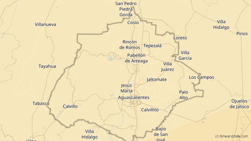 A map of Aguascalientes, Mexiko, showing the path of the 14. Dez 2001 Ringförmige Sonnenfinsternis