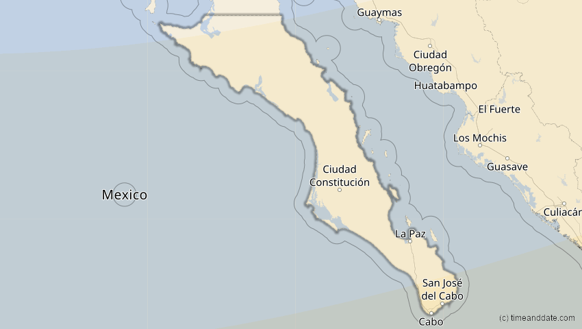 A map of Baja California Sur, Mexiko, showing the path of the 14. Dez 2001 Ringförmige Sonnenfinsternis