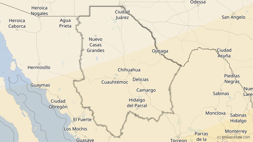 A map of Chihuahua, Mexiko, showing the path of the 14. Dez 2001 Ringförmige Sonnenfinsternis