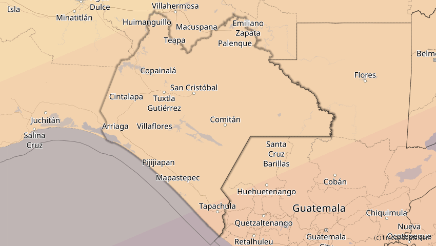 A map of Chiapas, Mexiko, showing the path of the 14. Dez 2001 Ringförmige Sonnenfinsternis