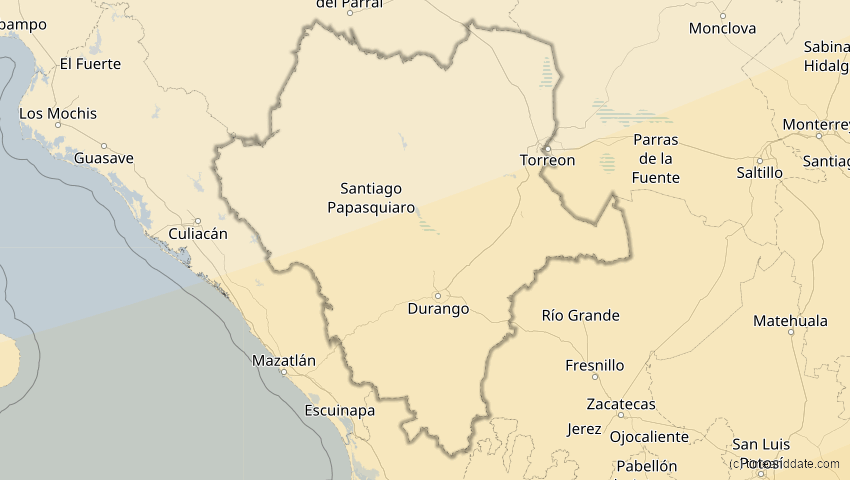 A map of Durango, Mexiko, showing the path of the 14. Dez 2001 Ringförmige Sonnenfinsternis