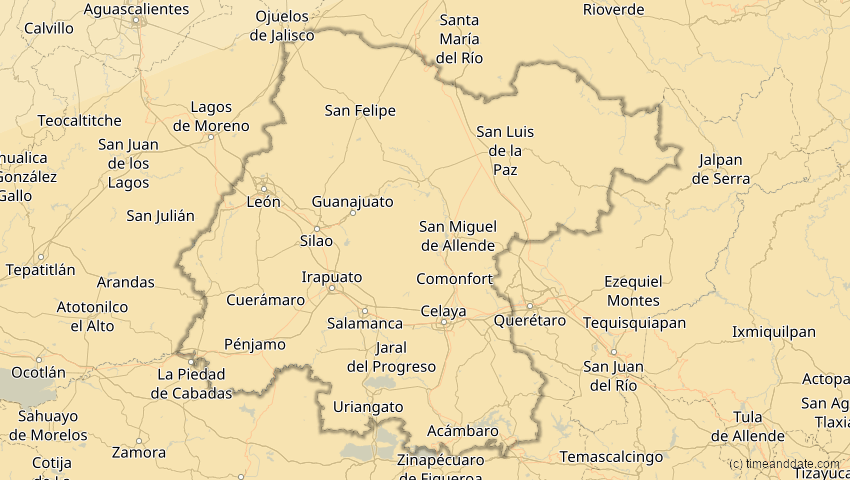 A map of Guanajuato, Mexiko, showing the path of the 14. Dez 2001 Ringförmige Sonnenfinsternis