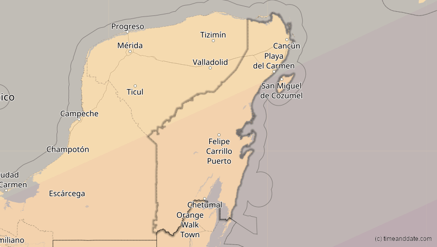 A map of Quintana Roo, Mexiko, showing the path of the 14. Dez 2001 Ringförmige Sonnenfinsternis