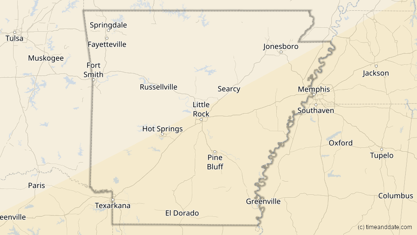 A map of Arkansas, USA, showing the path of the 14. Dez 2001 Ringförmige Sonnenfinsternis