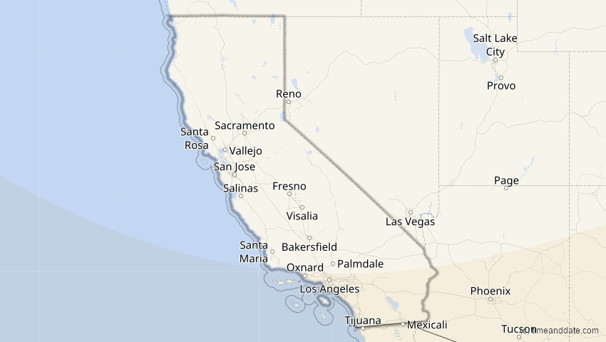 A map of Kalifornien, USA, showing the path of the 14. Dez 2001 Ringförmige Sonnenfinsternis