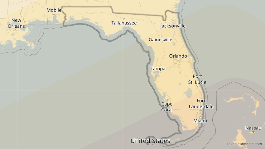 A map of Florida, USA, showing the path of the 14. Dez 2001 Ringförmige Sonnenfinsternis