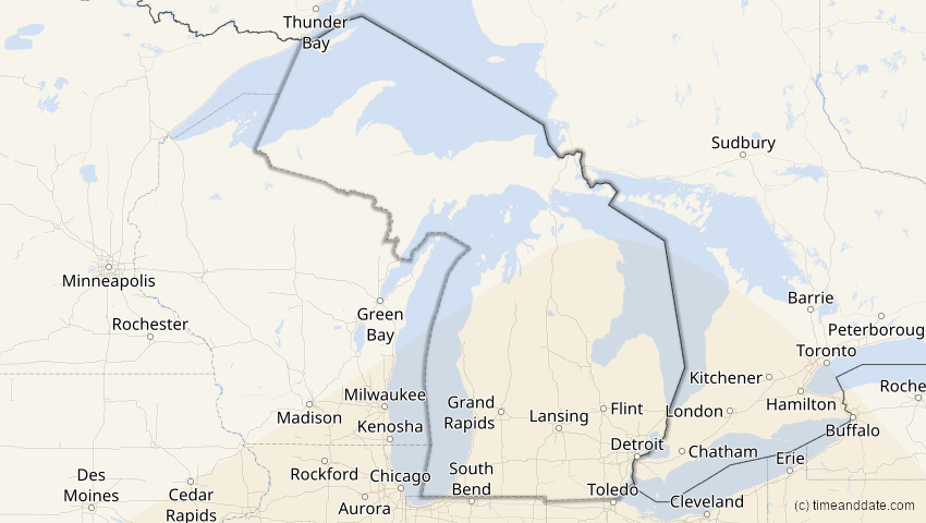 A map of Michigan, USA, showing the path of the 14. Dez 2001 Ringförmige Sonnenfinsternis