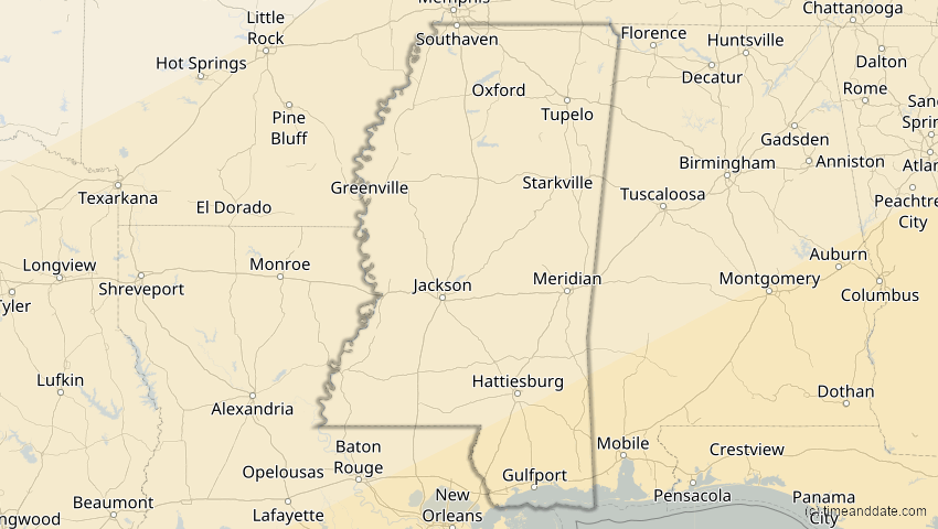 A map of Mississippi, USA, showing the path of the 14. Dez 2001 Ringförmige Sonnenfinsternis